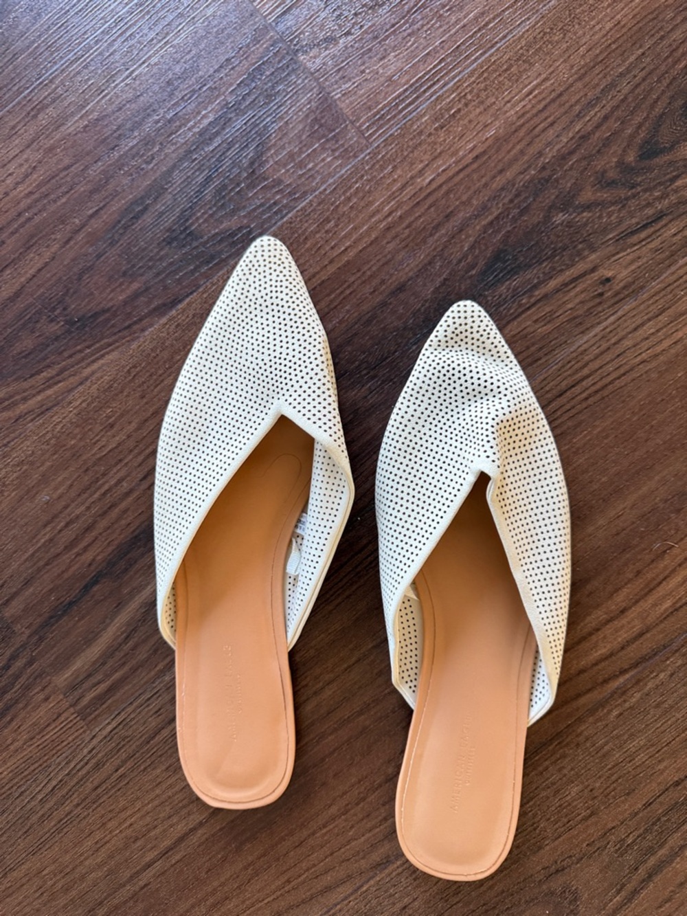 American Eagle Outfitters Perforated Pointed Slip-On Mules in Ivory